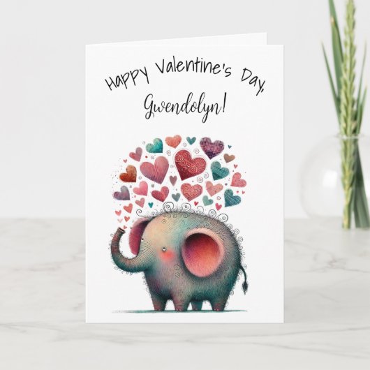 Cute Whimsical Elephant Happy Valentine's Day カード (正面)
