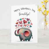 Cute Whimsical Elephant Happy Valentine's Day カード (黄色い花)