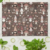 Cute Whimsical Fair Gnomes and Mushrooms  キッチンタオル (折り畳み)