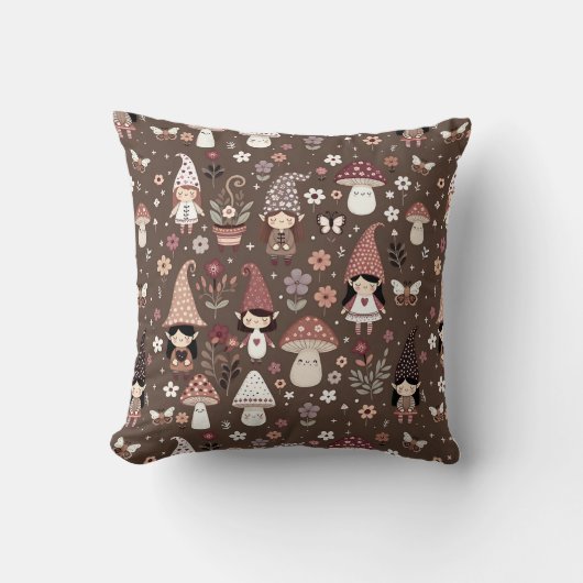Cute Whimsical Fair Gnomes and Mushrooms  クッション (正面)