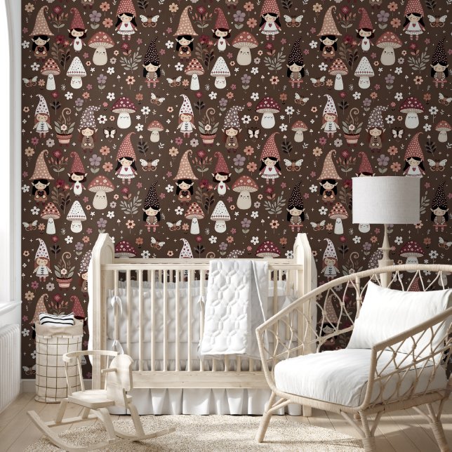 Cute Whimsical Fair Gnomes and Mushrooms  壁紙 (キッズ)