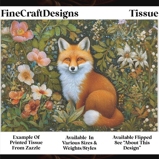 Cute Whimsical Forest Fox, Flowers ET9R Decoupage  薄葉紙