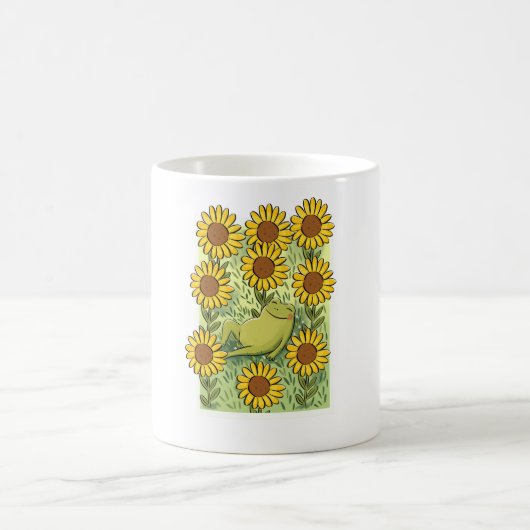 Cute Whimsical Frog And Sunflowers Illustration コーヒーマグカップ (中央)