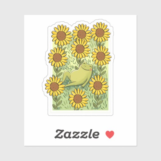 Cute Whimsical Frog And Sunflowers Illustration シール (シート)