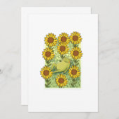 Cute Whimsical Frog And Sunflowers Illustration 招待状 (正面/裏面)