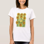 Cute Whimsical Frog And Sunflowers Illustration Tシャツ (正面)