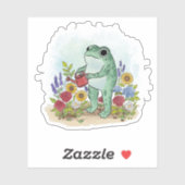 Cute Whimsical Frog In Flower Garden Illustration シール (シート)