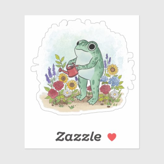 Cute Whimsical Frog In Flower Garden Illustration シール (シート)