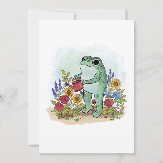 Cute Whimsical Frog In Flower Garden Illustration 招待状 (正面)