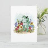 Cute Whimsical Frog In Flower Garden Illustration 招待状 (スタンド正面)