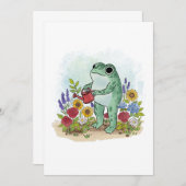Cute Whimsical Frog In Flower Garden Illustration 招待状 (正面/裏面)