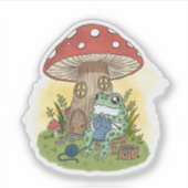 Cute Whimsical Frog Knitting Illustration シール (正面)