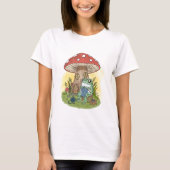 Cute Whimsical Frog Knitting Illustration Tシャツ (正面)