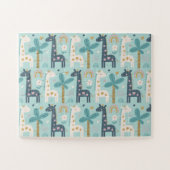 Cute Whimsical Giraffe Pattern in Pastel Blue ジグソーパズル (横)