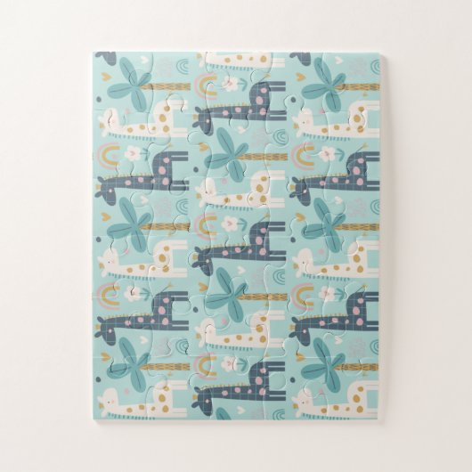 Cute Whimsical Giraffe Pattern in Pastel Blue ジグソーパズル (縦)