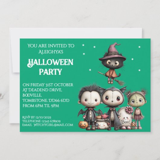 Cute Whimsical Halloween Party 招待状 (正面)