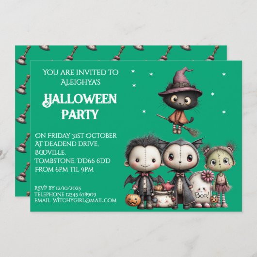 Cute Whimsical Halloween Party 招待状 (正面/裏面)