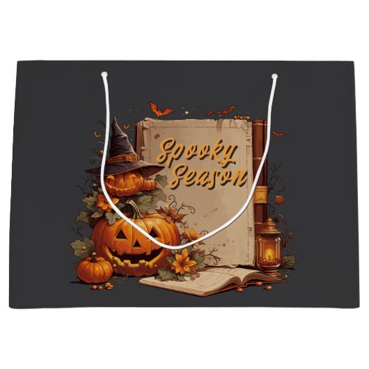 Cute Whimsical Halloween Spooky Season Black  ラージペーパーバッグ (正面)