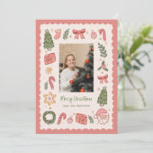 Cute Whimsical Hand-Drawn Christmas Icons Photo シーズンカード (スタンド正面)