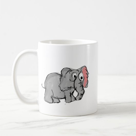Cute Whimsical Hand-Drawn Elephant Illustration コーヒーマグカップ (左)