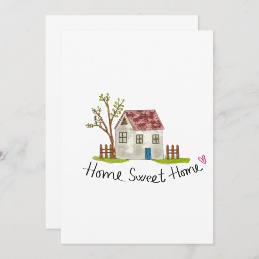 Cute Whimsical Hand-drawn Home Sweet Home 招待状 (正面/裏面)