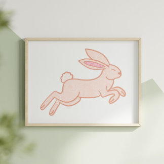 Cute & Whimsical Hand-Drawn Rabbit Nursery Art ポスター