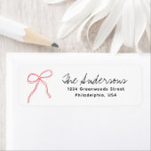 Cute Whimsical Hand Drawn Red Ribbon Bow ラベル (インサイチュ)
