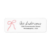 Cute Whimsical Hand Drawn Red Ribbon Bow ラベル (正面)