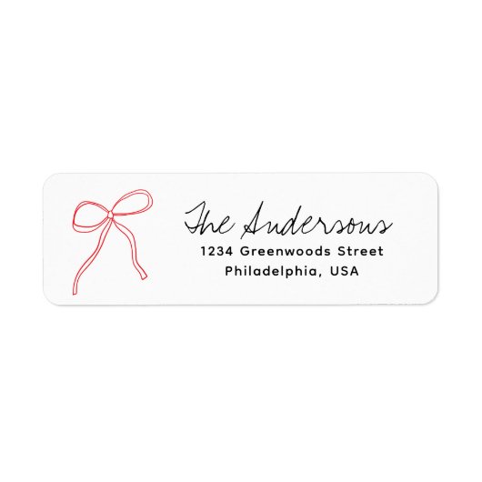 Cute Whimsical Hand Drawn Red Ribbon Bow ラベル (正面)