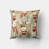 Cute Whimsical Hearts Snowman Winter クッション (裏面)