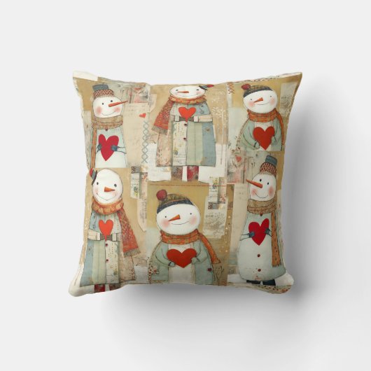 Cute Whimsical Hearts Snowman Winter クッション (裏面)