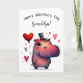 Cute Whimsical Hippo Happy Valentine's Day カード (正面)