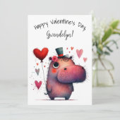 Cute Whimsical Hippo Valentine's Day Flat カード (スタンド正面)