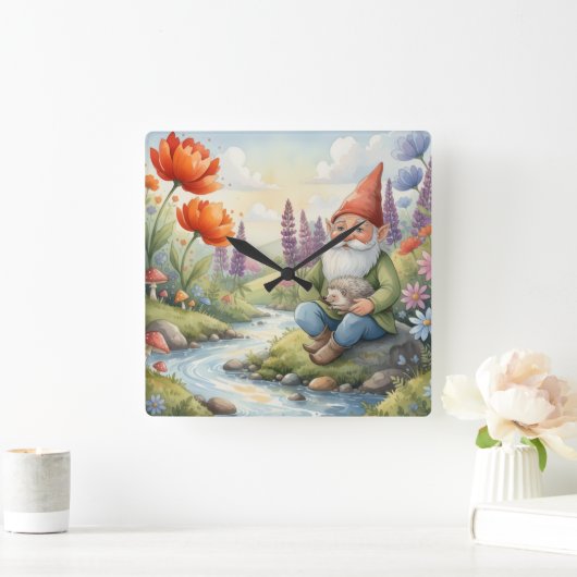 Cute Whimsical nursery gnome forest wall clock スクエア壁時計 (ホーム)