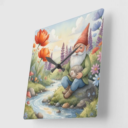 Cute Whimsical nursery gnome forest wall clock スクエア壁時計 (傾斜)