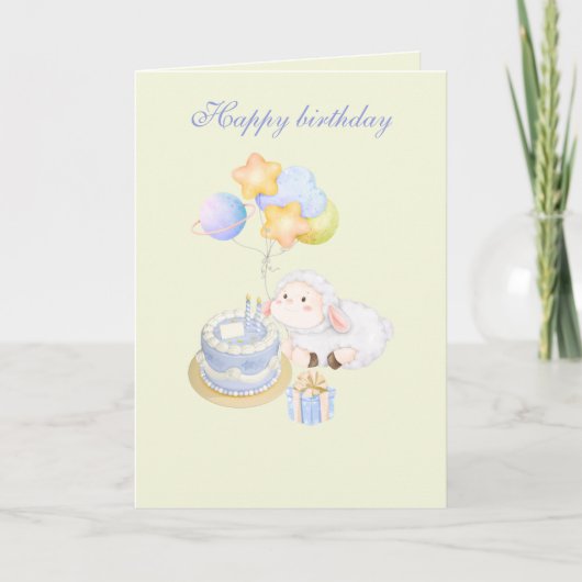 Cute  whimsical Pastel Lamb Birthday Design カード (正面)