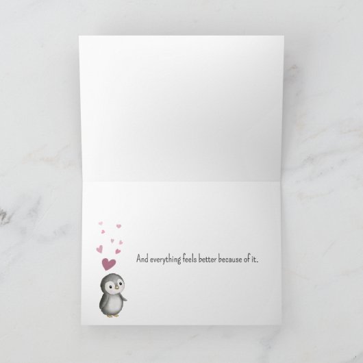 Cute Whimsical Penguin Love Valentine カード (内部)