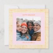 Cute Whimsical Pink Orange Christmas Photo Square シーズンカード (正面)