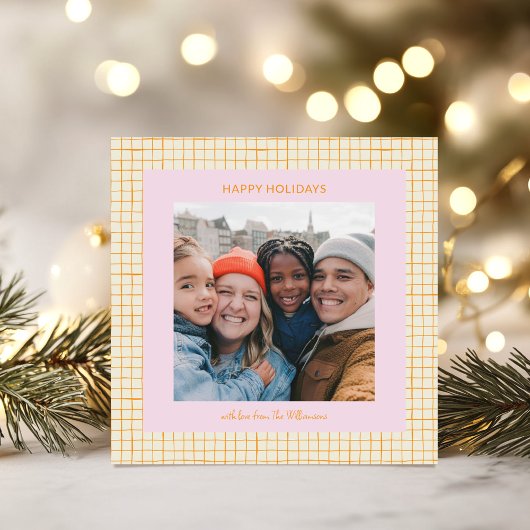Cute Whimsical Pink Orange Christmas Photo Square シーズンカード