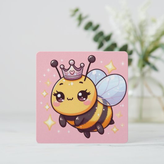 Cute Whimsical Queen Bee Baby Shower Announcement (スタンド正面)