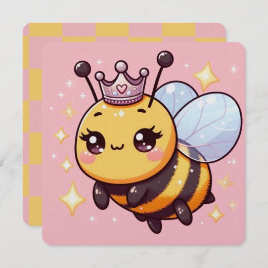 Cute Whimsical Queen Bee Baby Shower Announcement  (正面/裏面)