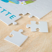 Cute Whimsical Rainbow Mushroom House Blue Name ジグソーパズル (側面)