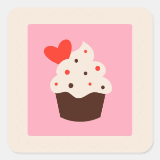 Cute Whimsical Red Heart Cupcake Valentines Day スクエアシール