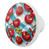 Cute Whimsical Retro Mid-Century Cherries & Plaid セラミックノブ (右)
