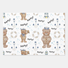 Cute Whimsical Sailor Bear Nautical Gift Wrap ラッピングペーパーシート
