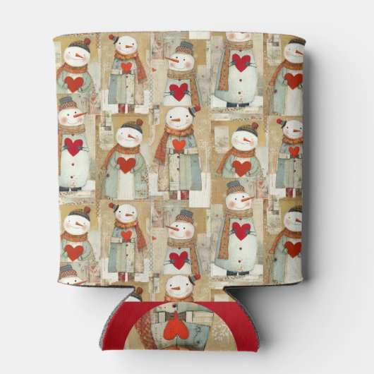 Cute Whimsical Snowman Earth Love 缶クーラー (裏面)