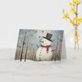 Cute Whimsical Snowman in a Top Hat Holiday  カード (黄色い花)