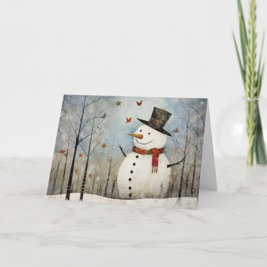 Cute Whimsical Snowman in a Top Hat Holiday  カード (正面)