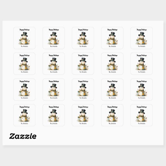 Cute Whimsical Snowman Square Sticker スクエアシール (シート)