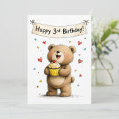 Cute Whimsical Teddy Bear Happy 3rd Birthday Flat カード (スタンド正面)